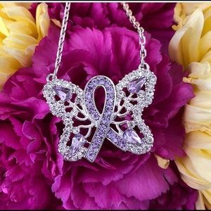 Lavender All over Cancer Awareness. Necklace